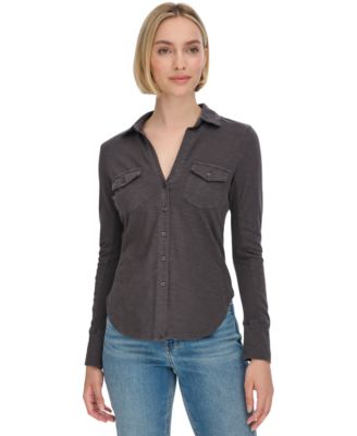 Calvin Klein Jeans Petite Collared Button-Front Cotton Shirt - Macy's