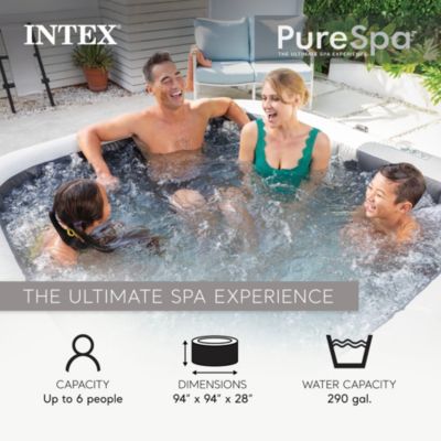 PureSpa Plus Greystone 6 Person Inflatable Square Hot Tub w/ 170 AirJets