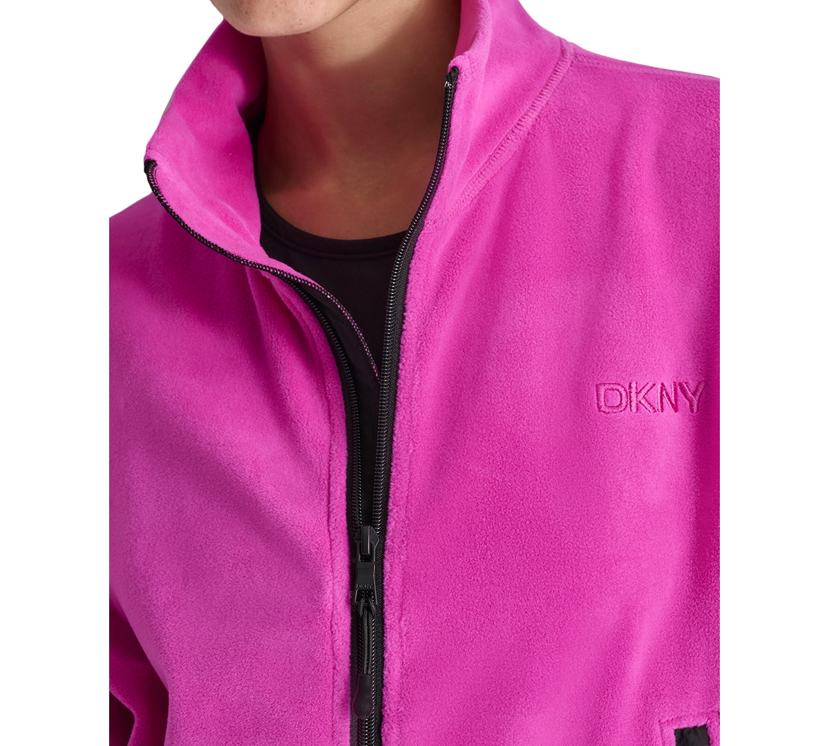 Dkny Women's Mock Neck Full Zip Jacket with Woven Piecing