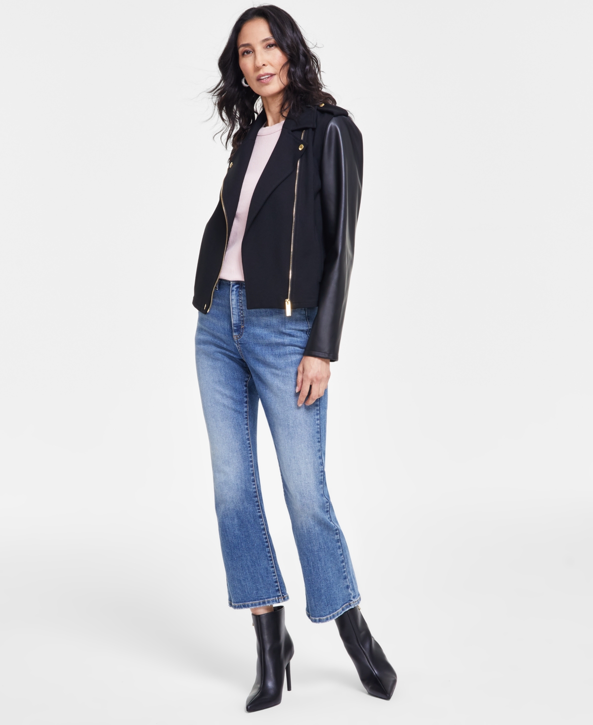 I.n.c. International Concepts Women's Mixed Media Moto Jacket, Created for Macy's