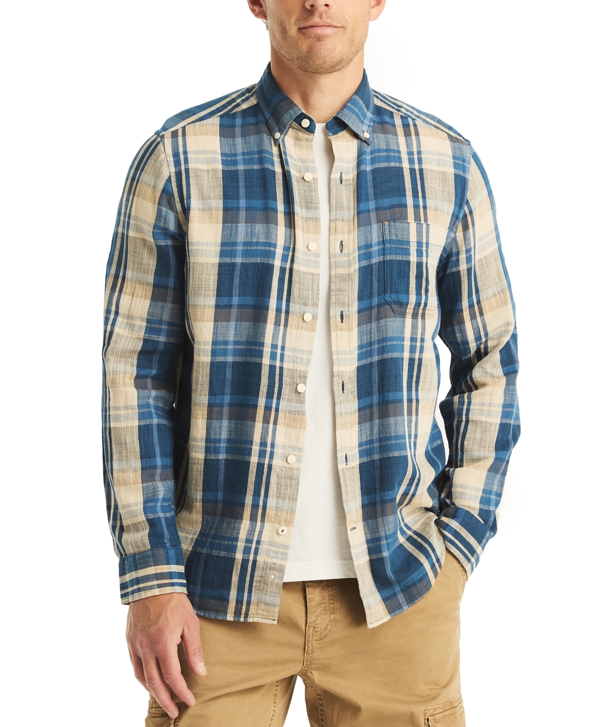 Men's Classic-Fit Plaid Button-Down Twill Shirt - Navy