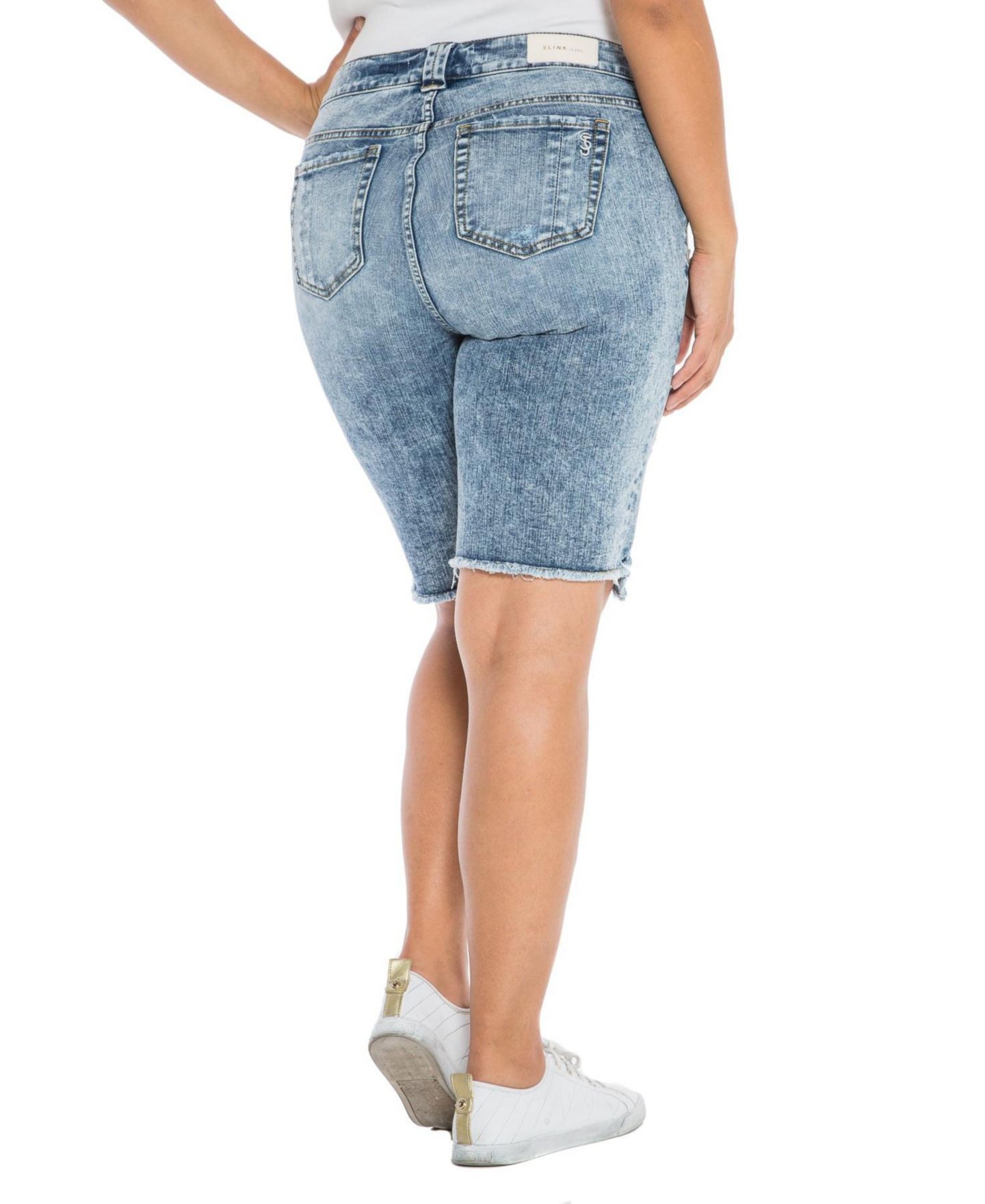 Женские шорты SLINK Jeans Plus Size Frayed Hem Bermuda, цвет: Flow — фото 3