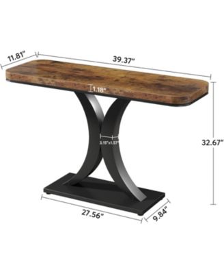 Modern Gold Console Table, 40 inch Narrow Entryway Foyer Table with Geometric Base, Rustic Hallway Accent Table for Living Room, Entrance