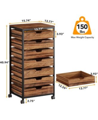 7 Drawer Chest, Wood Storage Dresser Cabinet with Wheels, Industrial Storage Drawer Organizer Cart for Office Bedroom Entryway