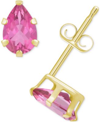 Macy's - Pink Topaz Pear Solitaire Six Prong Stud Earrings (1 ct. t.w.) in 14k Gold
