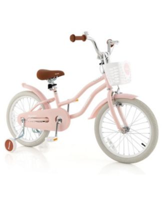 Kids Bike with Front Handbrake and 2 Training Wheels-Pink