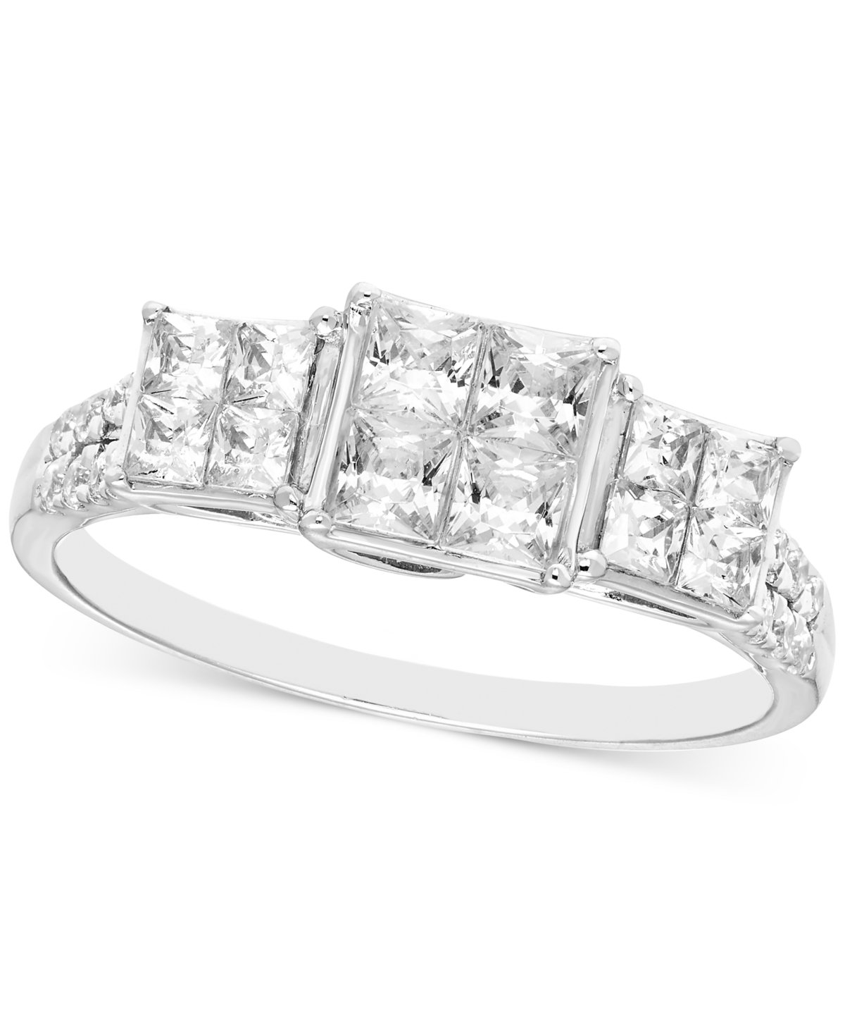 Macy's Diamond Princess & Round Triple Cluster Engagement Ring (1 Ct. T.w.) In 14k White Gold In White Gold