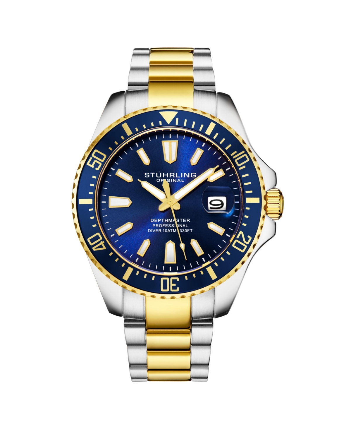 Stuhrling Depthmaster 3950A Quartz 42mm Diver Watch - Two tone gold and silver
