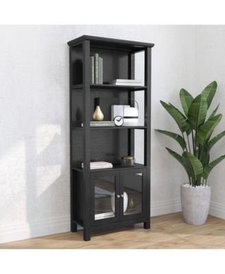 Omaha Modern Farmhouse Storage Cabinet Bookcase, Glass Doors And Open Shelves