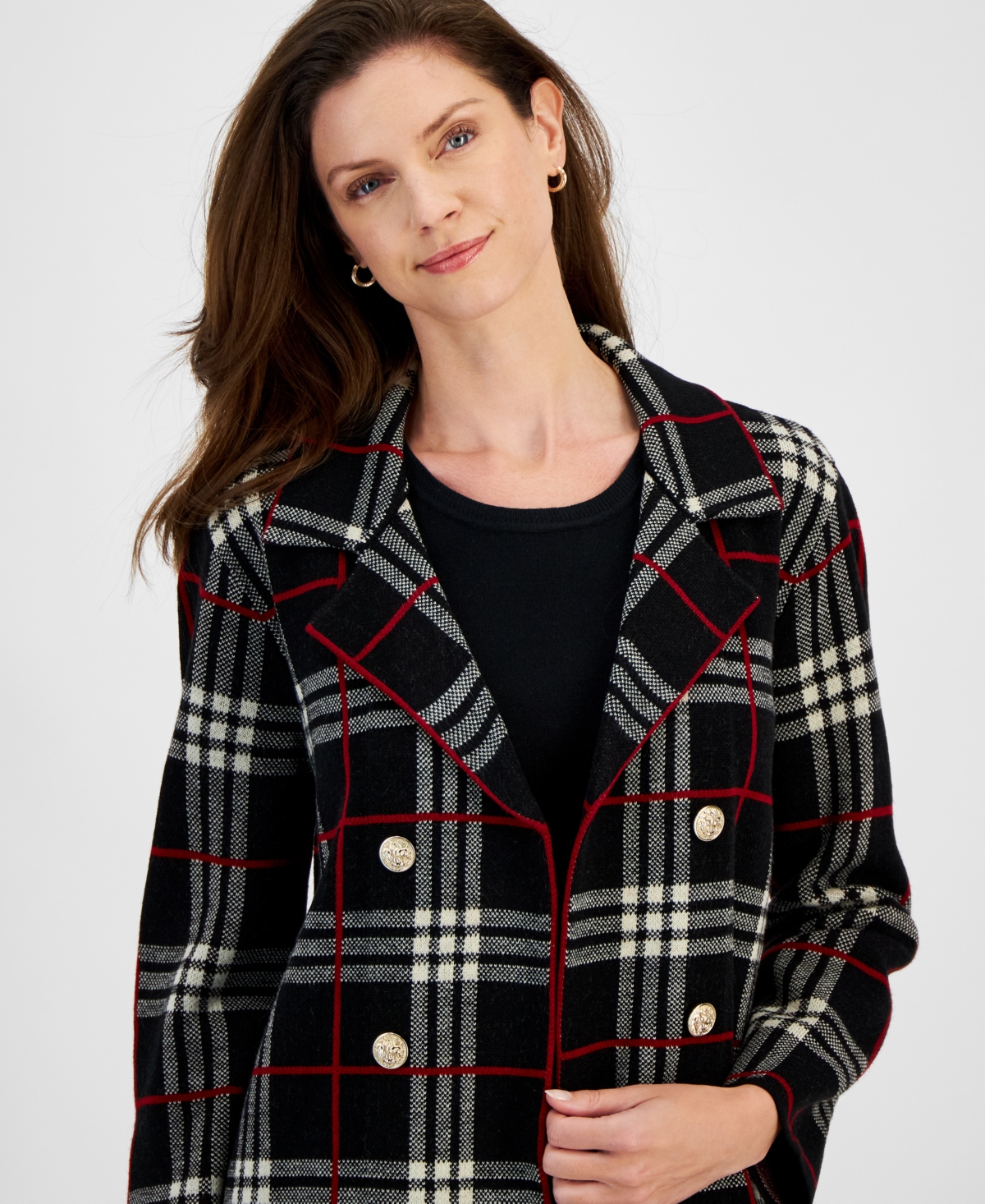 Kasper Women's Edge To Edge Notched-Collar Sweater Jacket