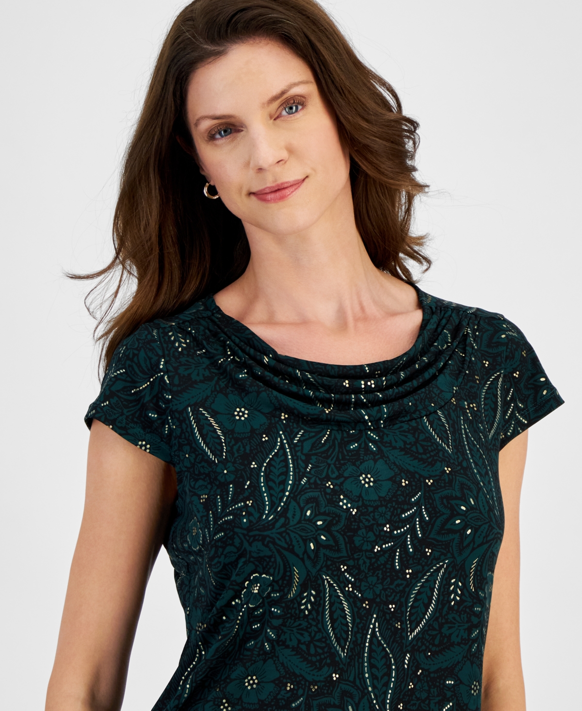 Kasper Women's Printed Cowl-Neck Short-Sleeve Top