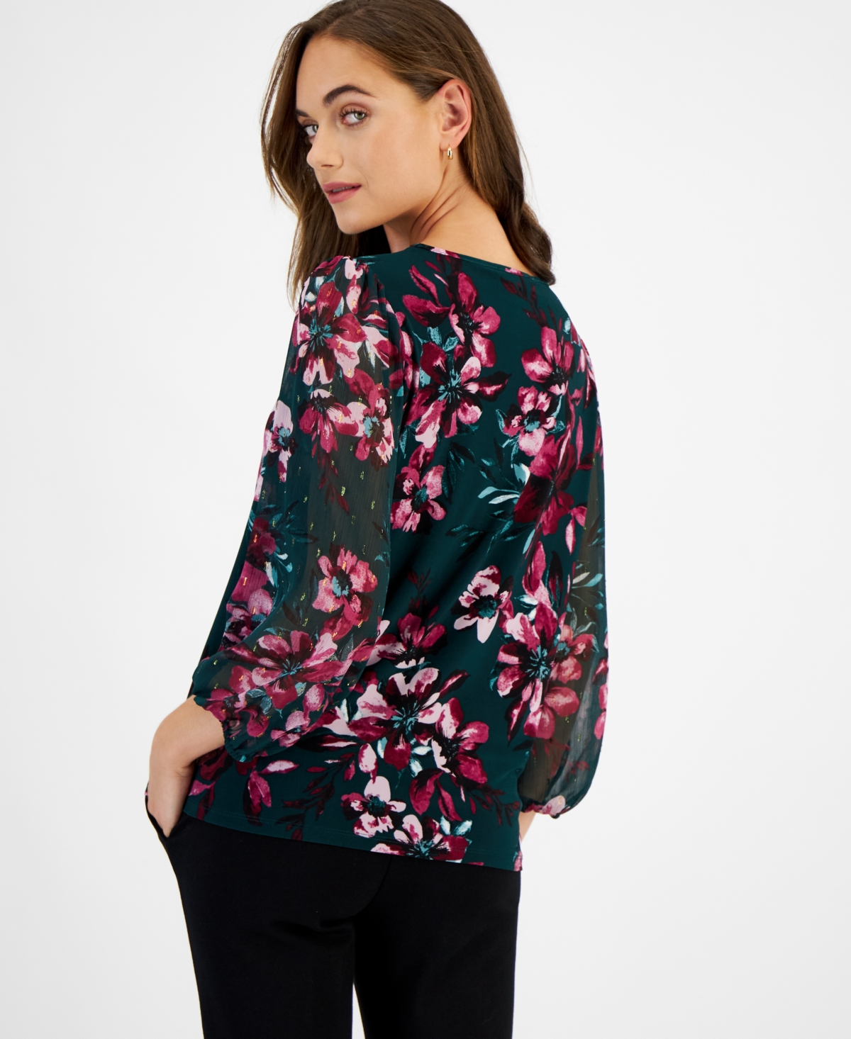 Kasper Petite Floral-Print Blouse