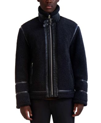 Karl Lagerfeld - Men's Fleece Faux-Leather Trim Jacket