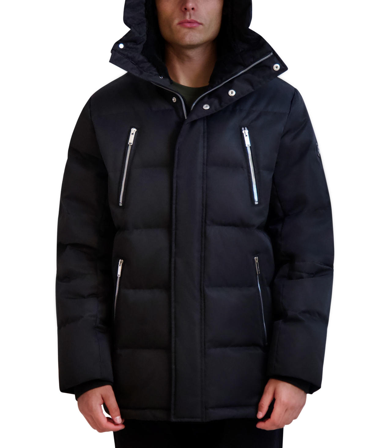 Karl Lagerfeld Men's Faux Shearling Wing Collar Down Jacket In Black