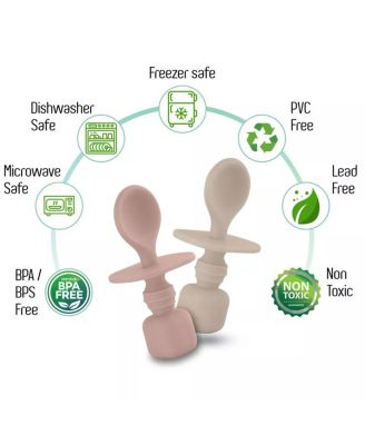 Silicone Baby Spoons for Baby Led Weaning 2-Pack, First Stage Baby Feeding Spoon Set Gum Friendly BPA Lead Phthalate and Plastic Free, Great Gift Set