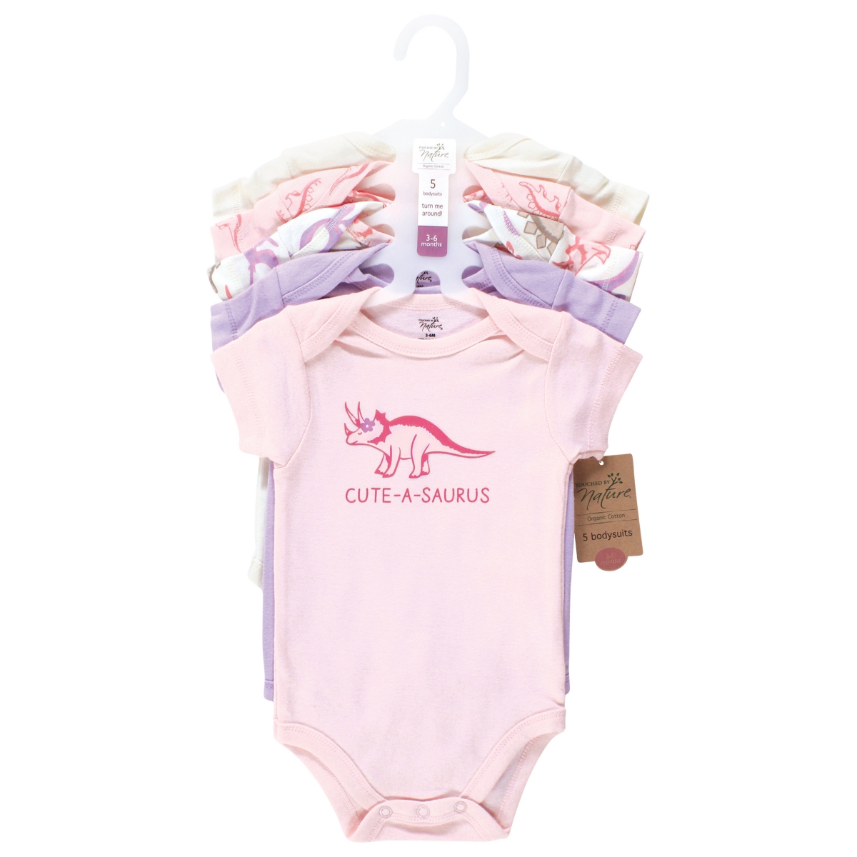 Touched by Nature Baby Girls Organic Cotton Bodysuits, - Retro dino