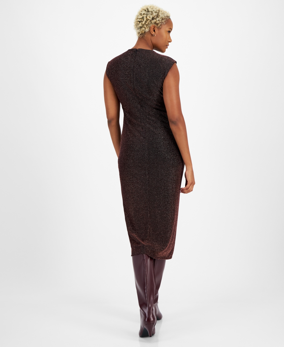 Bar Iii Women's Strong Shoulder Side-Slit Midi Dress, Created for Macy's -Black