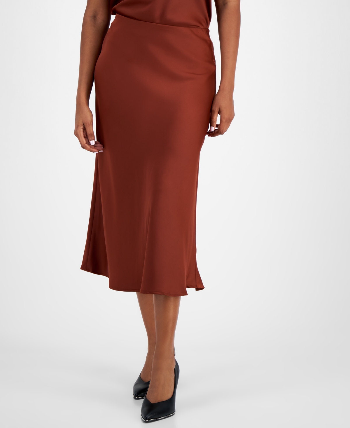 Bar Iii Women's Pull-on Midi Bias-cut Satin Skirt, Created For Macy's In Pecan