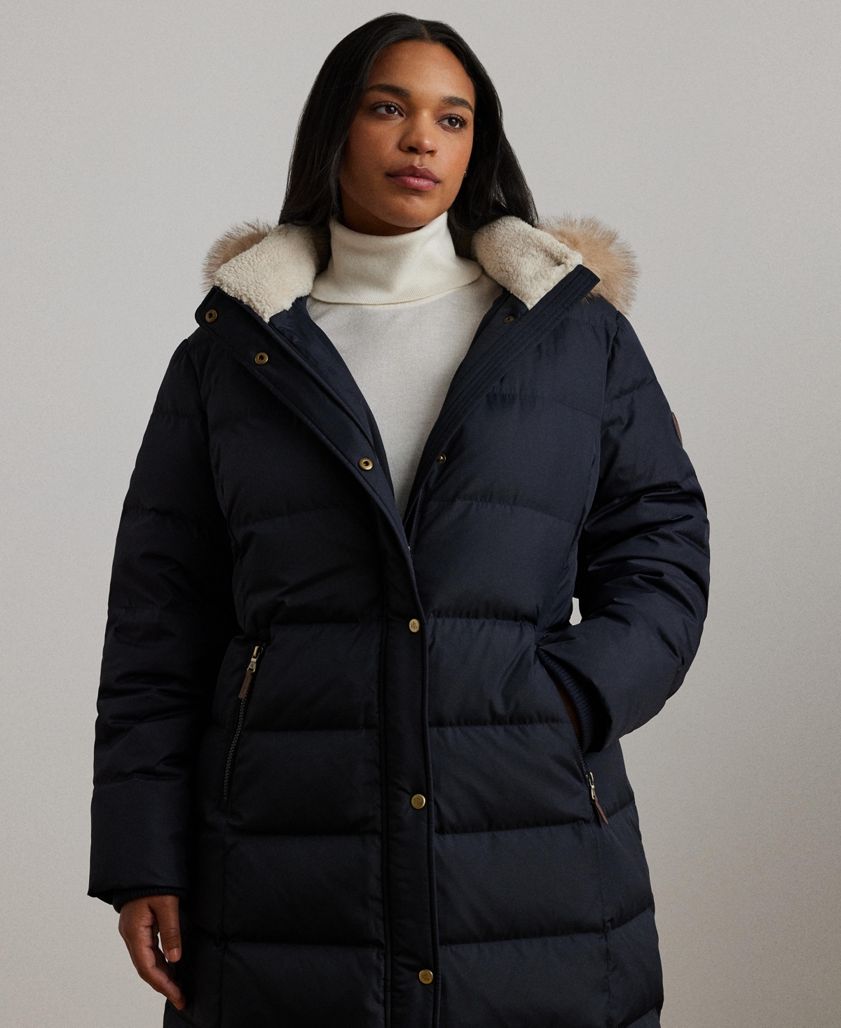 Ralph Lauren Plus Size Faux-fur-trim Hooded Puffer Coat In Dk Navy