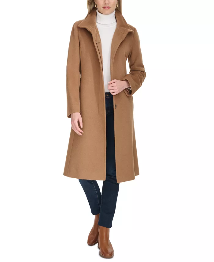 Womens Stand-Collar Single-Breasted Wool Blend Coat - thumbnail 10