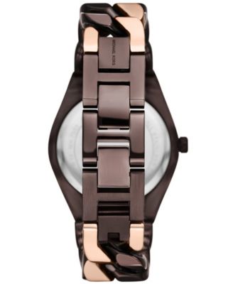 Michael Kors Women's Lennox Three-Hand Chocolate and Rose Gold