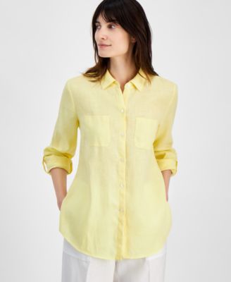 Charter Club Women s 100 Linen Shirt Yellow Shirts