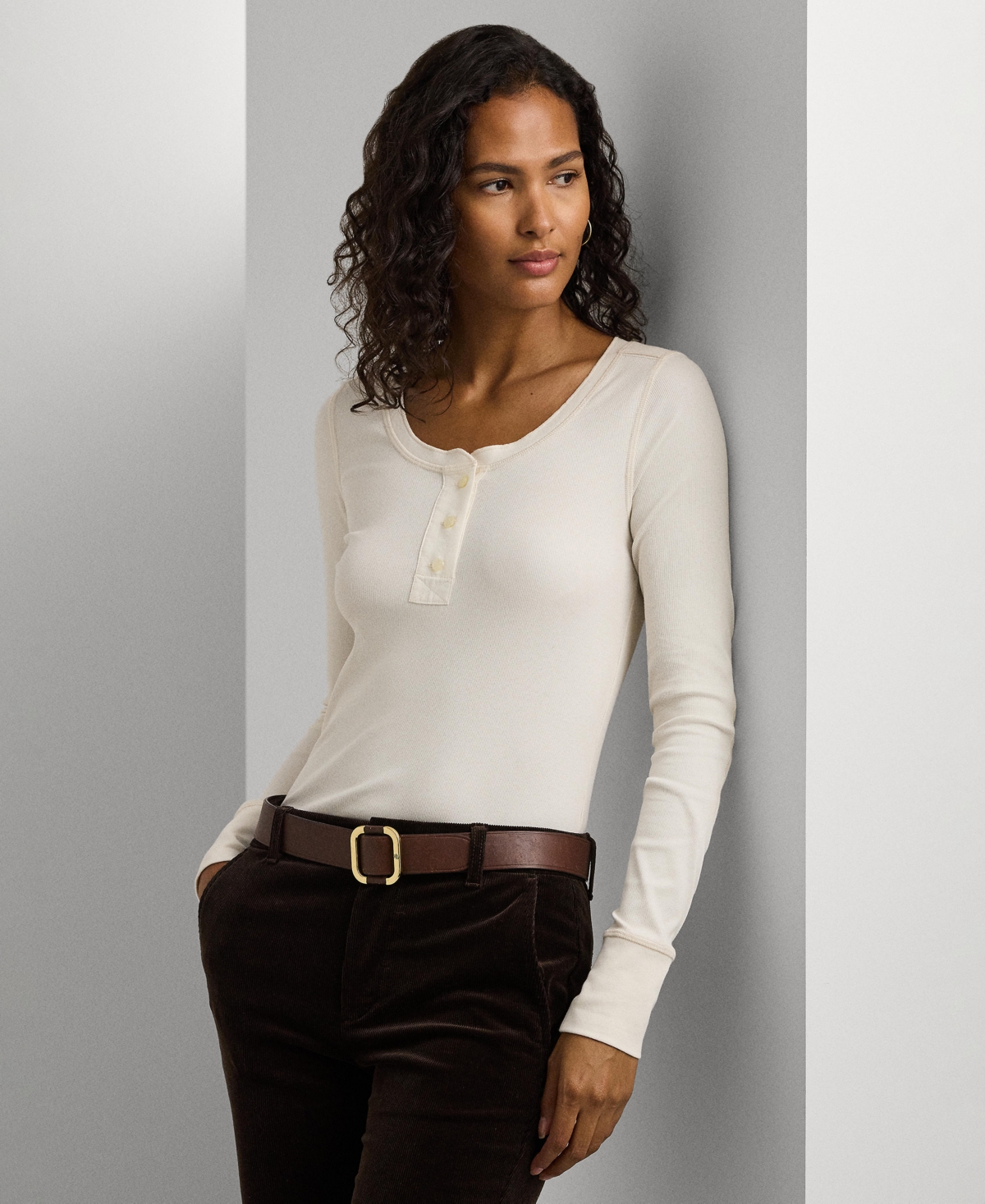 Lauren Ralph Lauren Women's Rib-Knit Henley Tee