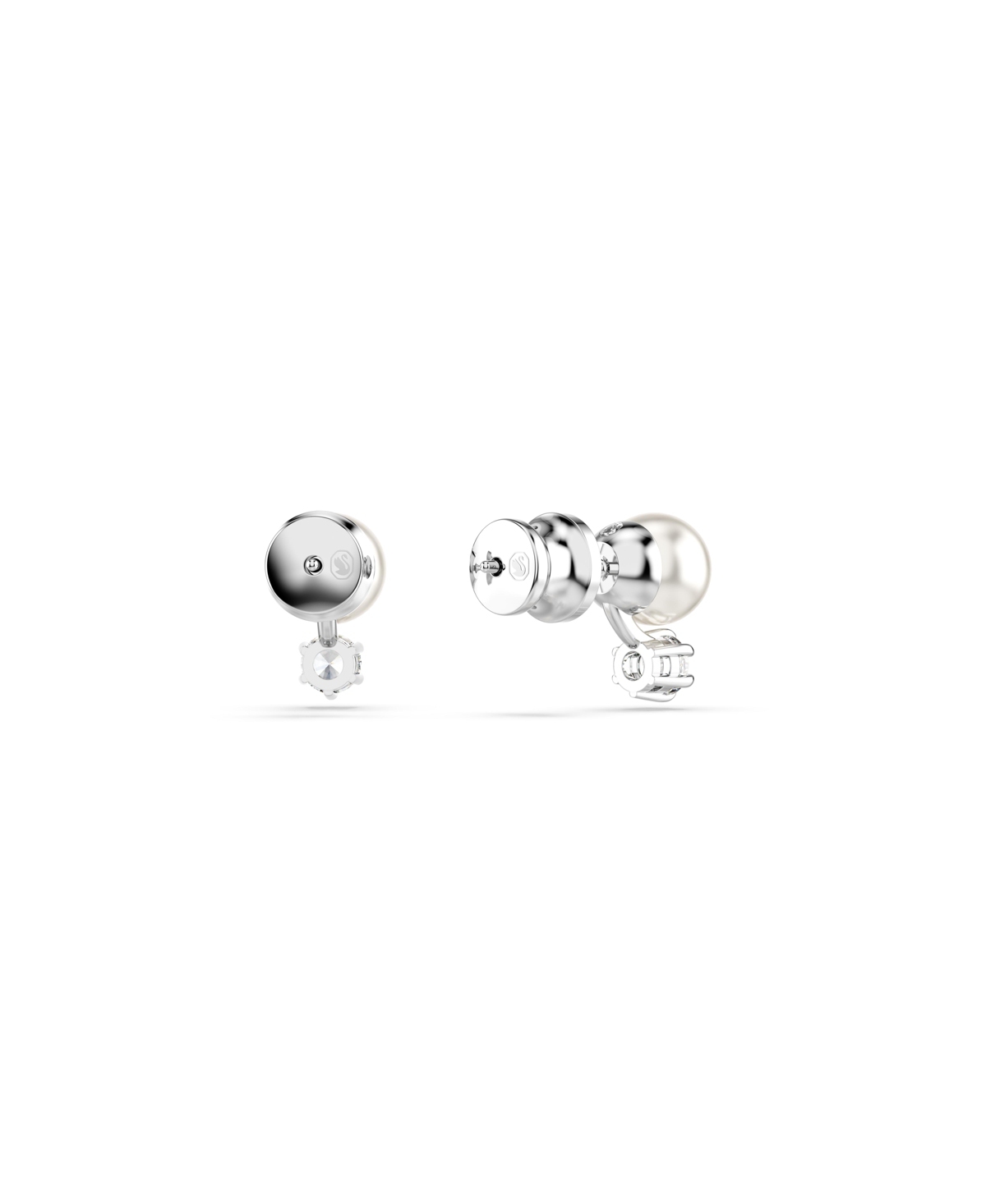 Swarovski Crystal Pearl, Round Cut, White, Rhodium Plated Matrix Stud Earrings In Silver