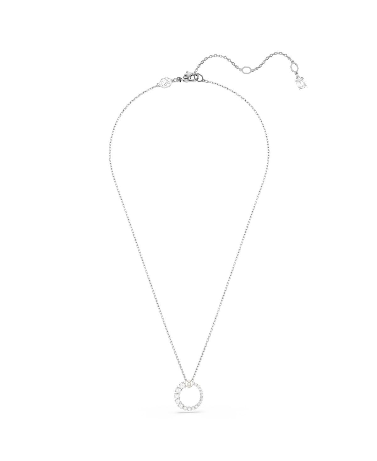Swarovski Matrix Pendant, Crystal Pearl, Round Cut, White, Rhodium Plated Necklace In Silver