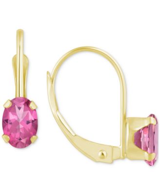 Pink Sapphire Oval-Shaped Solitaire Leverback Earrings in 10k Gold