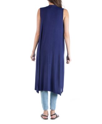 Sleeveless Long with Side Slit Cardigan Vest