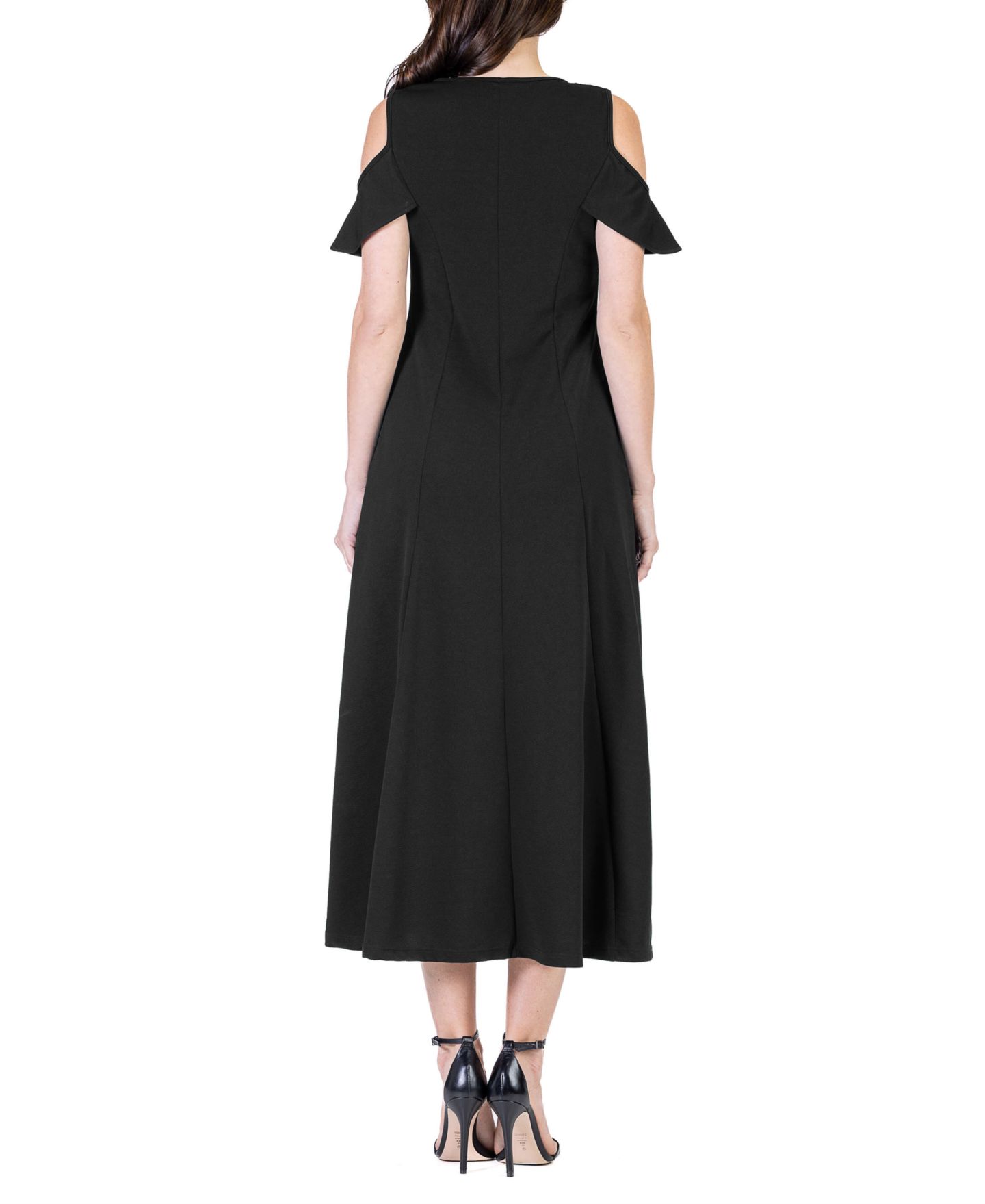 Женское платье 24seven Comfort Apparel Ruffle Cold Shoulder A Line Maxi, цвет: Чёрный — фото 3