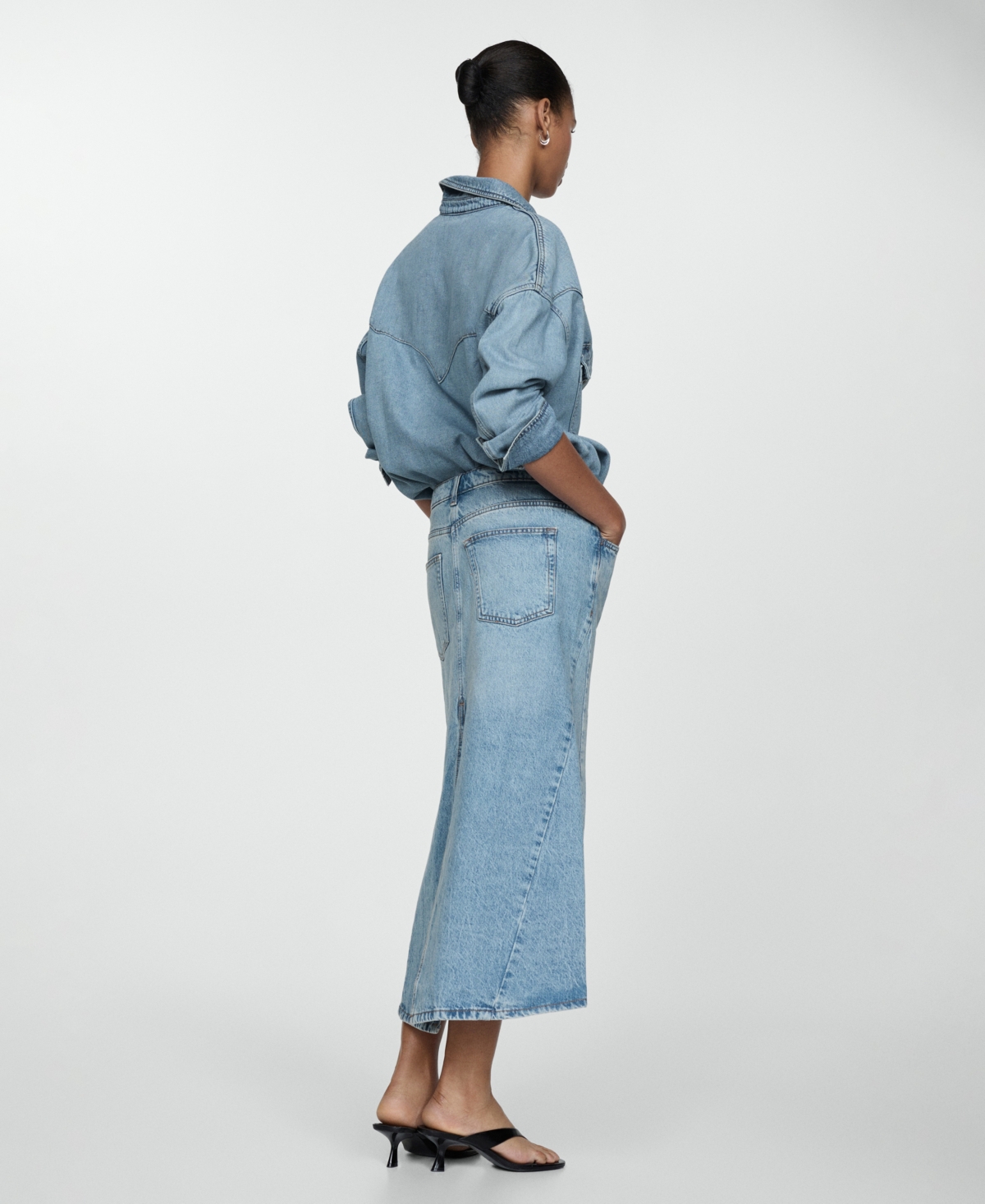 Mango Women's Slit Denim Skirt
