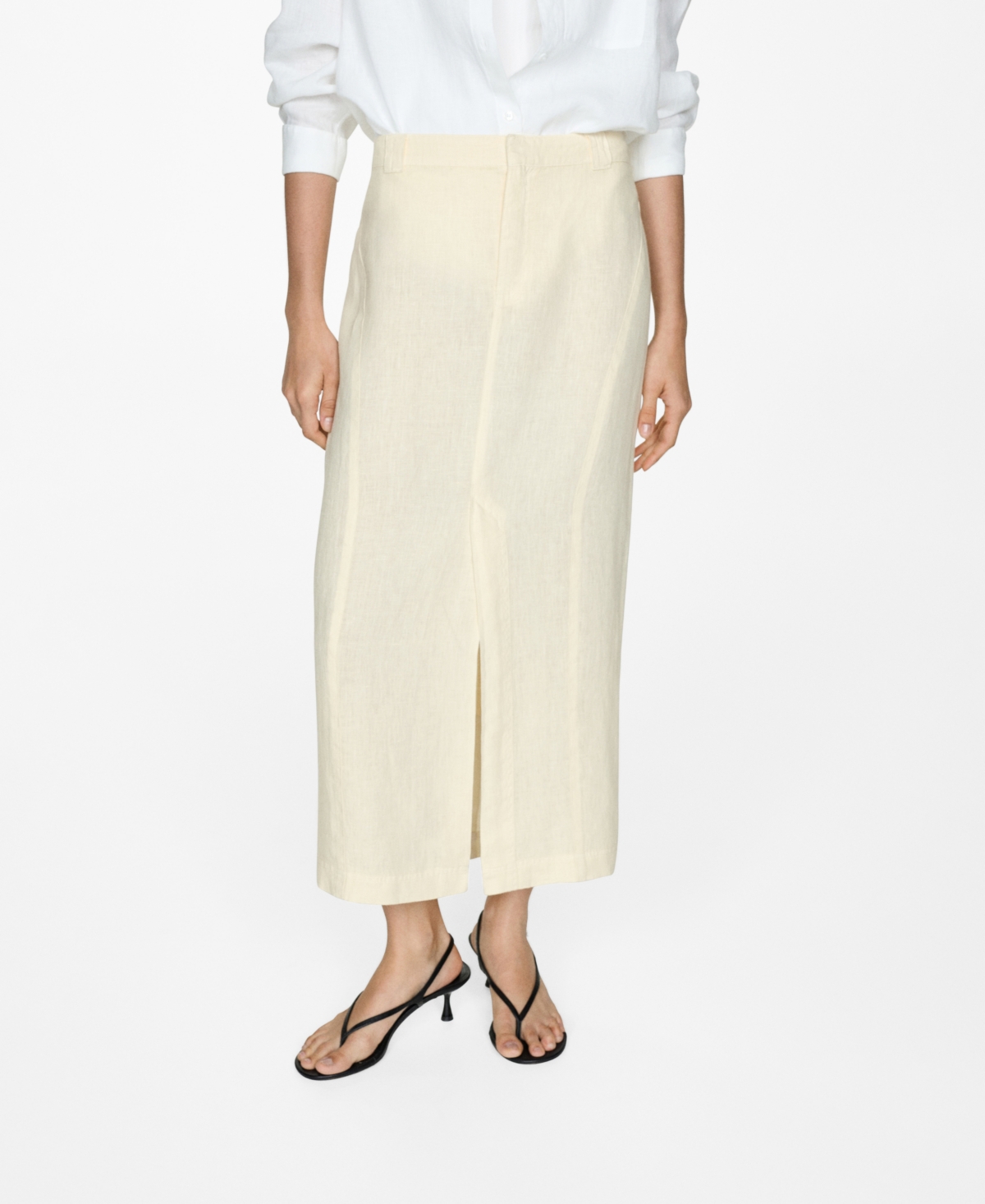 Women's Slit Detail Linen Skirt - Pastel Yellow
