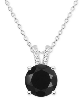 Labradorite & Diamond Accent 18" Pendant Necklace in Sterling Silver (Also in Onyx)