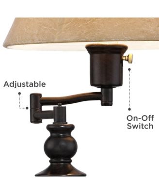 Corey Traditional Natural Cottage Swing Arm Desk Table Lamp with Hotel Style USB Charging Port 21.75" High Bronze Metal Faux Leather Bell Shade Living Room Bedroom House Bedside - Regency Hill