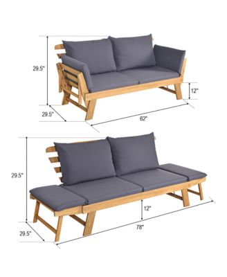 Adjustable Patio Sofa Daybed Acacia Wood Furniture w/ Cushion Pillow