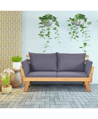 Adjustable Patio Sofa Daybed Acacia Wood Furniture w/ Cushion Pillow