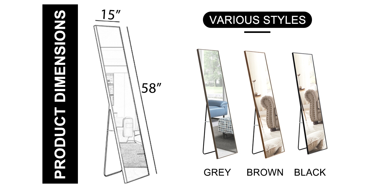 Streamdale Furniture 3rd GenSolid Wood Full-Length Mirror for Home, Stores, and More - Grey