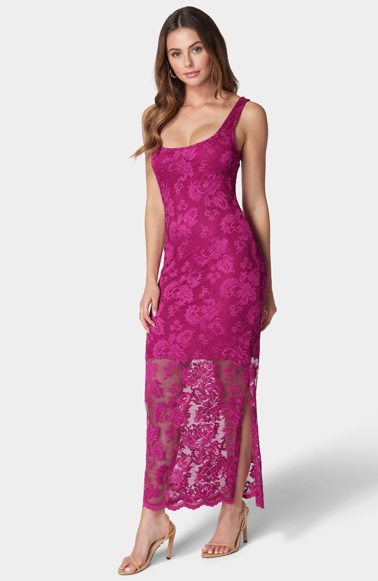 Женское платье Bebe Marseille Lace Square Neck Tank Dress, цвет: Фуксия — фото 3