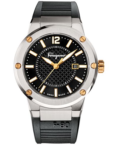 Ferragamo Men's Swiss F-80 Black Rubber Strap Watch 44mm FIF010015