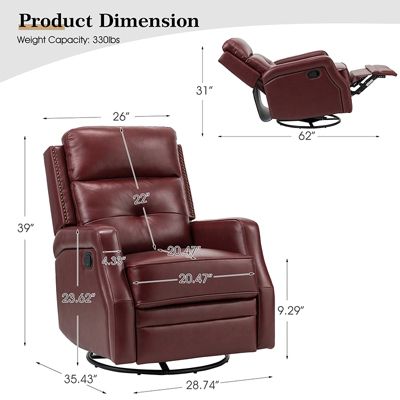  Beatriz 28.74" Wide Genuine Leather Swivel Rocker Recliner