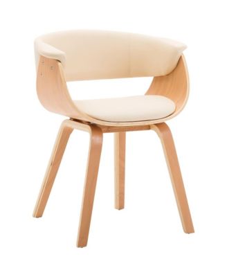 Dining Chair Cream Bent Wood and Faux Leather