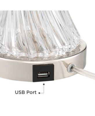 Luca Modern Table Lamps 25 1/2" High Set of 2 Twisted Glass with USB Charging Port White Drum Shade for Bedroom Living Room Office Desk