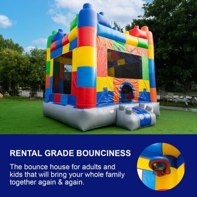 HeroKiddo Block Party Bounce House Commercial Grade for Kids and Adults (with Blower), Basketball Hoop, Outdoor Indoor, Birthday Party, Rental Quality, All Seasons, Big Inflatable, Rental Grade
