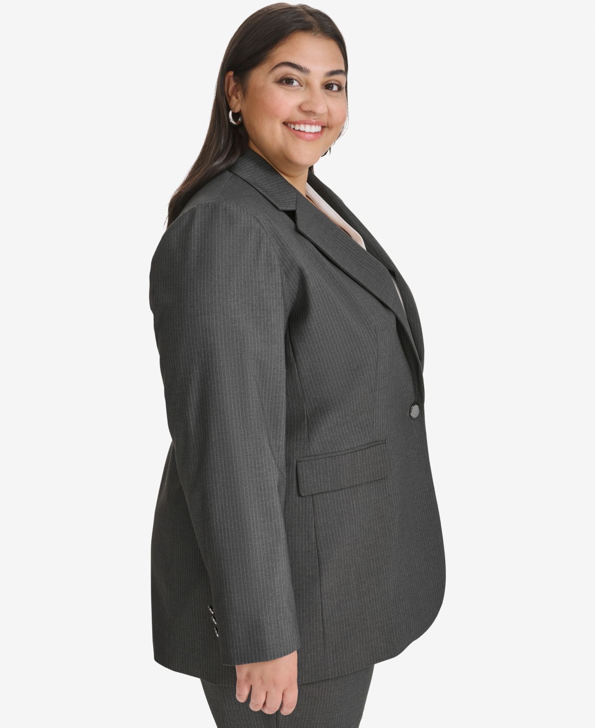CALVIN KLEIN PLUS SIZE PINSTRIPED ONE-BUTTON JACKET 