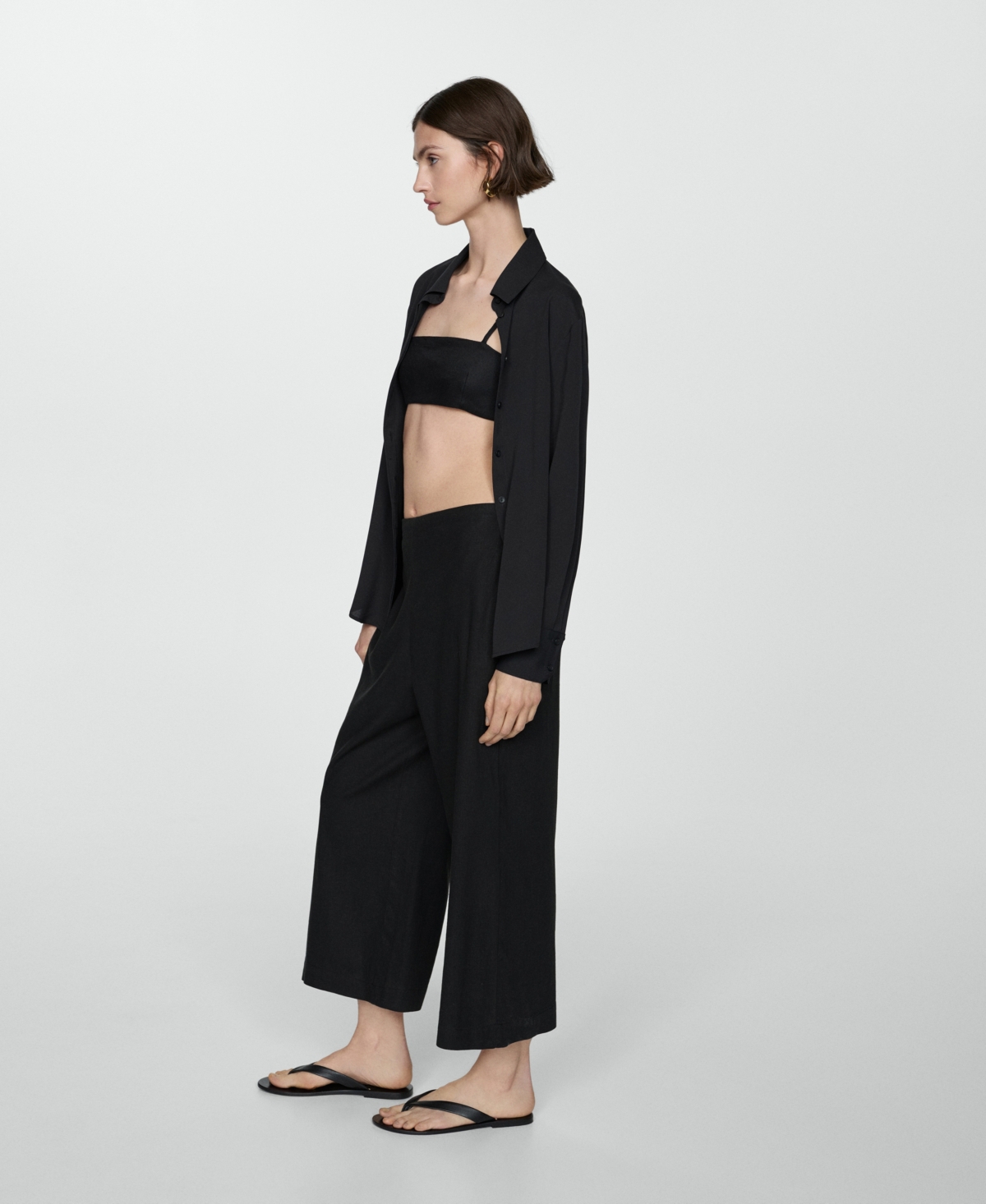 Mango Women's Wide Leg Linen Pants