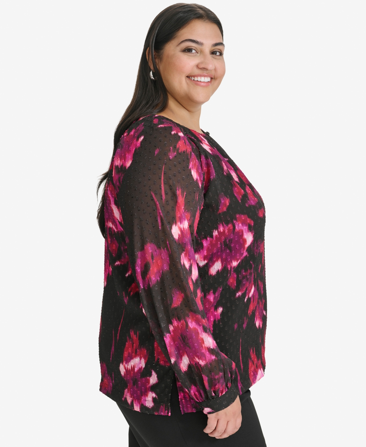 Calvin Klein Plus Size Floral-Print Pleated Blouse