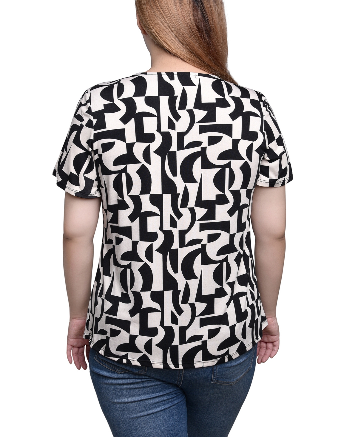 Ny Collection Short Sleeve Top With Hardware In Black Seedpearl