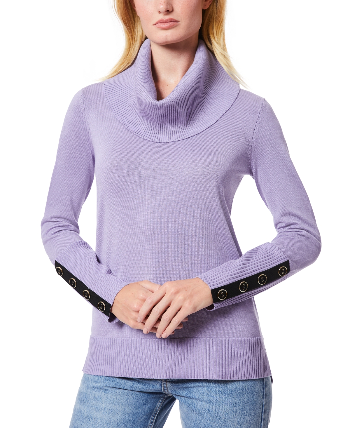 Melissa Paige Women's Petite Contrast-Cuff Cowlneck Sweater
